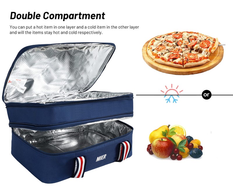 MIER Insulated Double Casserole Carrier Thermal Lunch Tote for Potluck Parties, Picnic, Beach, Fits 9 x 13 Inches Casserole Dish, Expandable by Mid Zipper, Navy - Image 3
